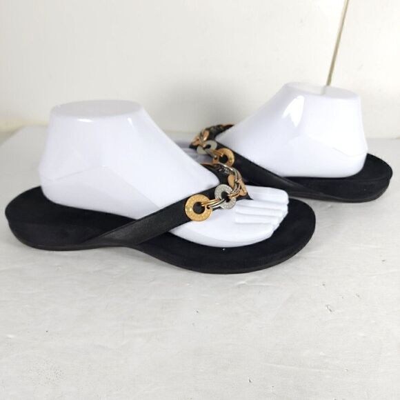 Vionic Women's Ola US 9 Black Embellished Orthaheel Flat Thong Sandals - Picture 10 of 14
